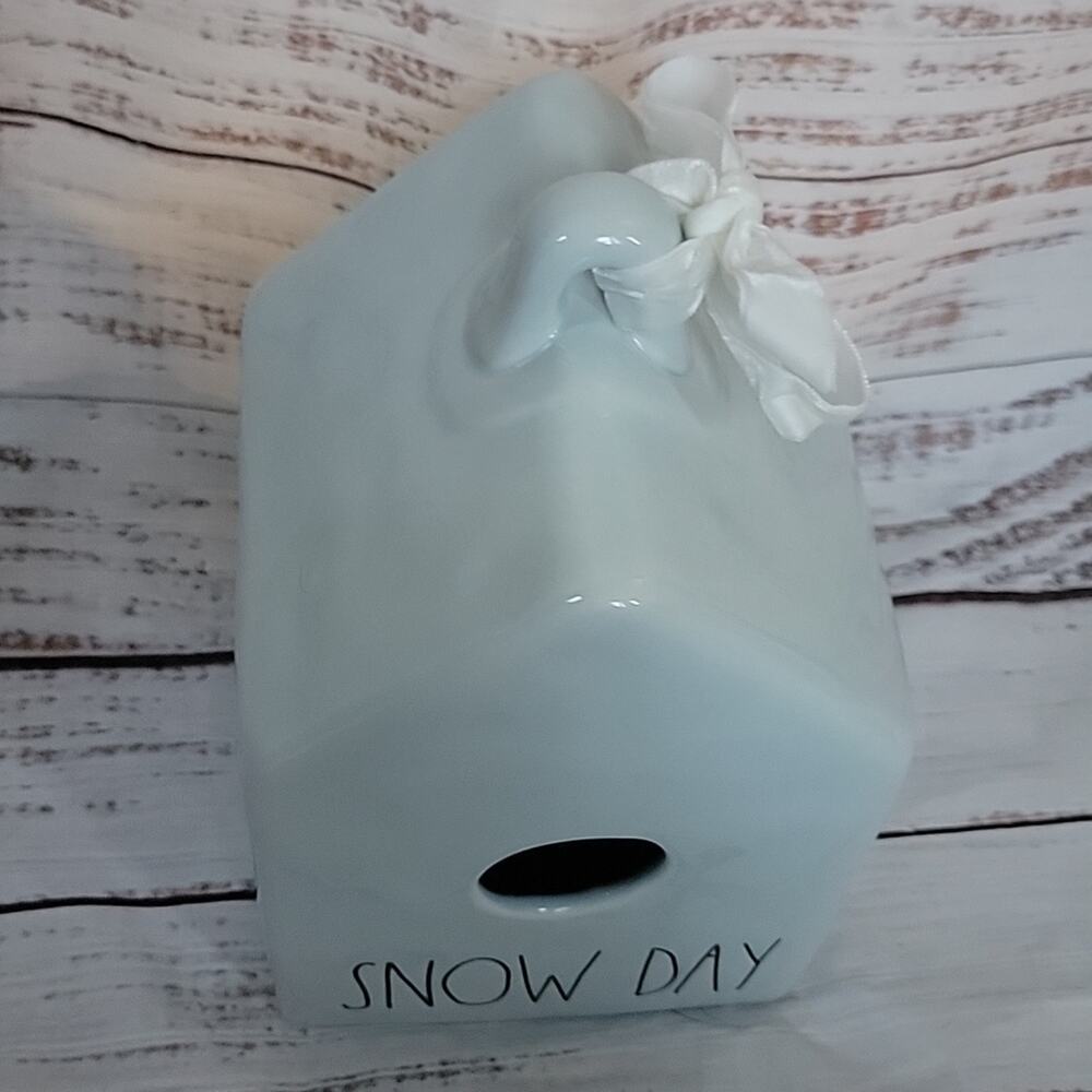 Rae Dunn Light Blue Snow Day Ceramic Birdhouse House Shaped Winter Decoration - Picture 3 of 12